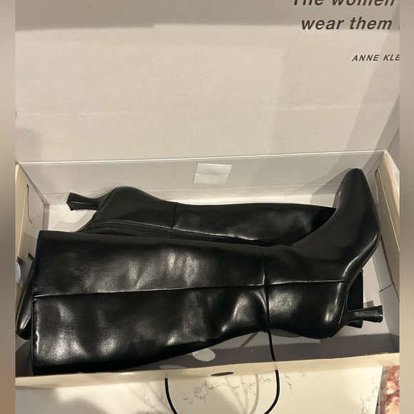 Anne Klein Black Knee-High Leather Boots - Women's Fashion Boots - Picture 3 of 8